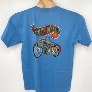 Hell On Wheels Motorcycle Graphic T-Shirt Mens Large Blue Biker Tee XNT